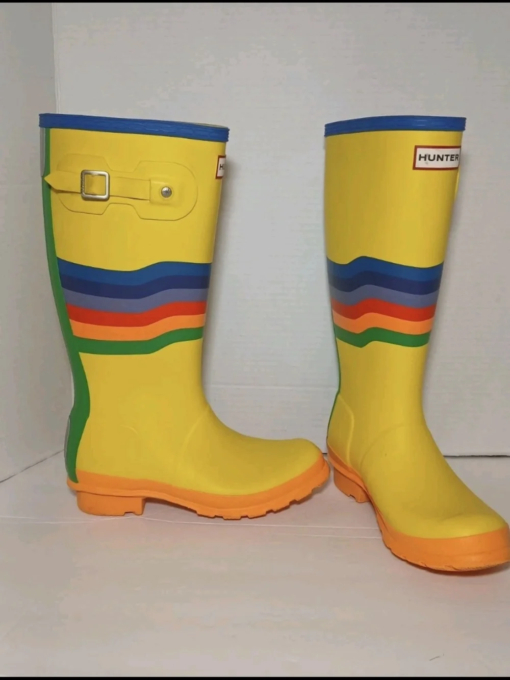 Hunter Original Kids Wiggle Rainbow Rain Boots Yellow Size US 4/5 UK 3 EU 36